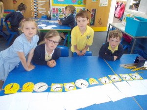 Our fantastic maths teams set and labelled clocks in five minute intervals